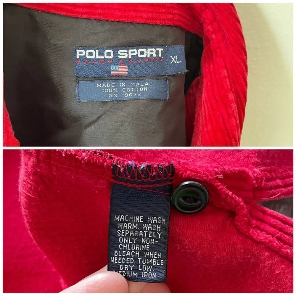 Vintage RL Polo Sport Red Corduroy pullover shirt Men’s XL RARE